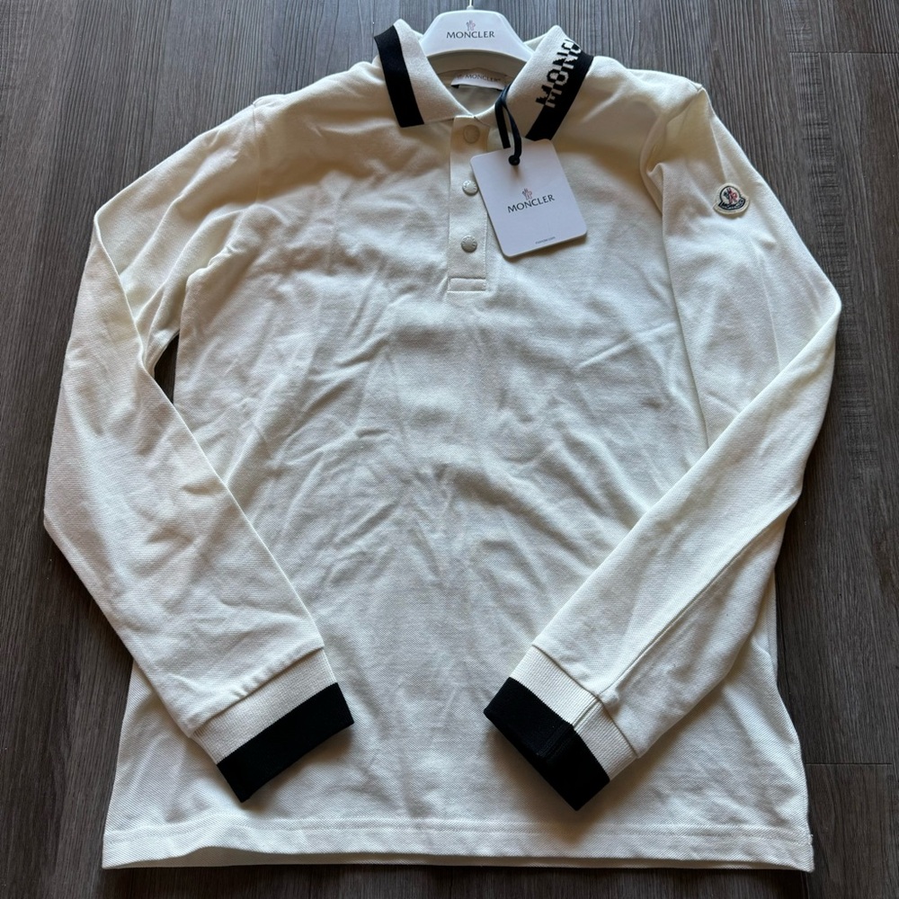 Moncler Logo LS Long Sleeve Polo Collared Shirt Kids in White